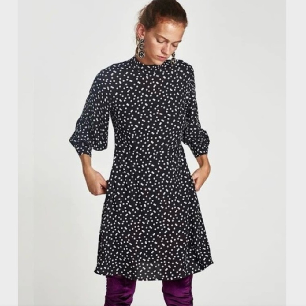 Zara | Black and White Polka Dot Dress